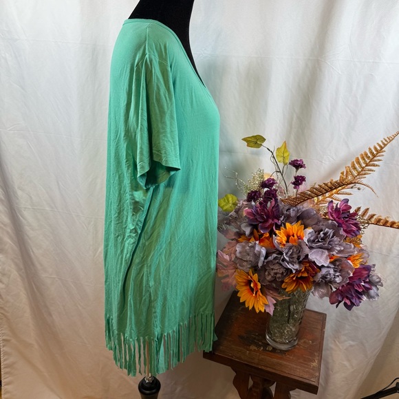 Crazy Train Mint Fringe Knot Tee Boho Western Stretch Top M - Picture 4 of 6
